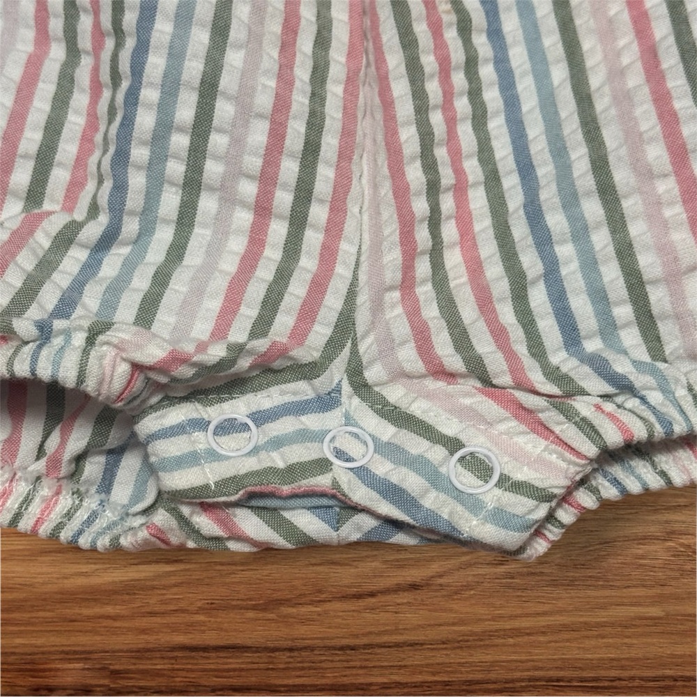 Bonnie Baby Pastel Stripe & Floral Ruffle Romper Size 12 Months - Picture 4 of 5